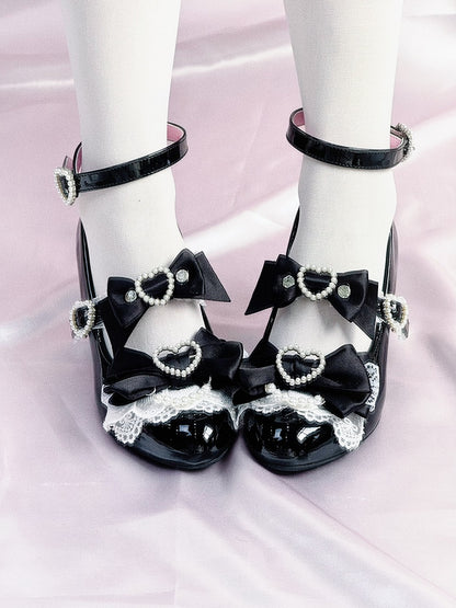 Heels Cut-out Wedge Gyaru Black Jirai Fashion Janes Mary Heart Kei Shoes