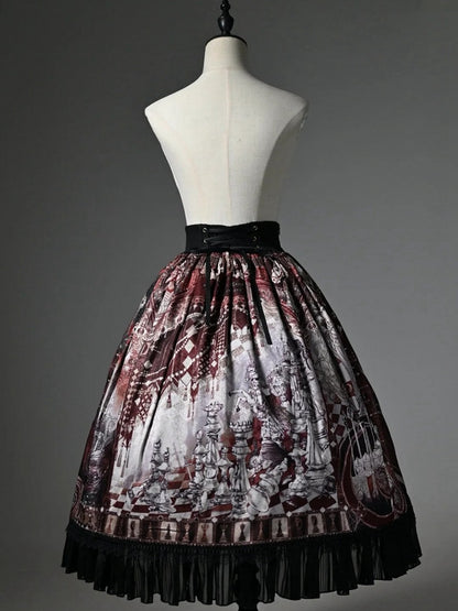 Waist Red Corset Chess Skirt Belt Print Theme Lolita