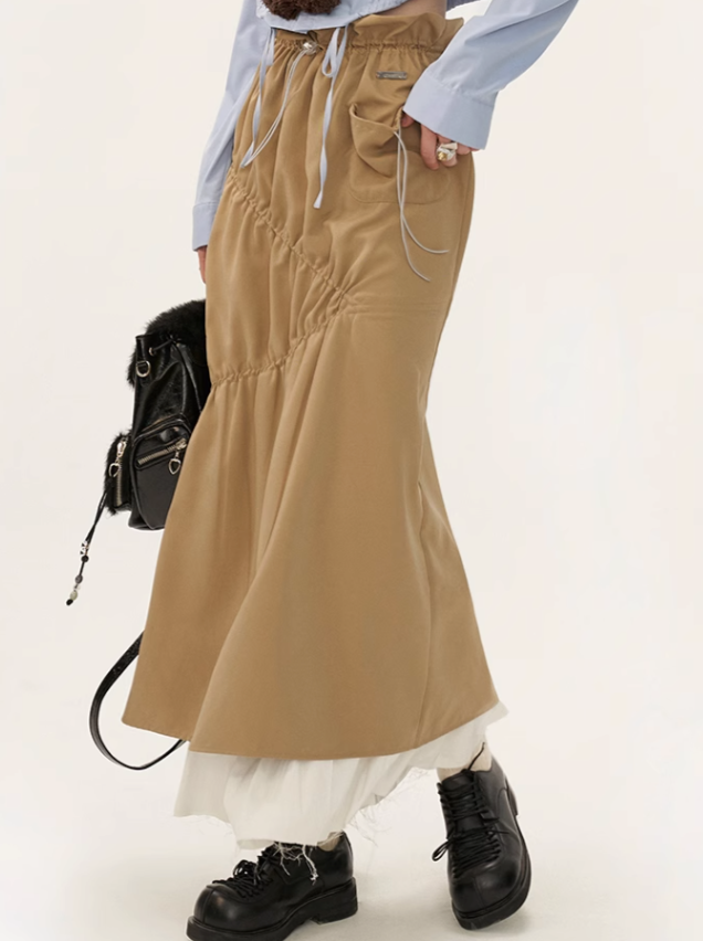 Pleated Stitch Fashion Skirt Long