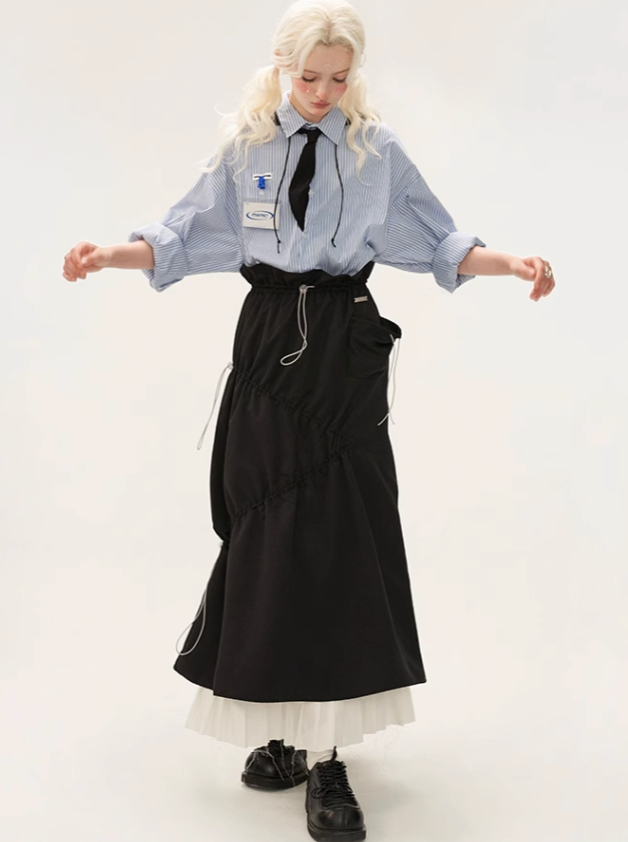 Pleated Stitch Fashion Skirt Long
