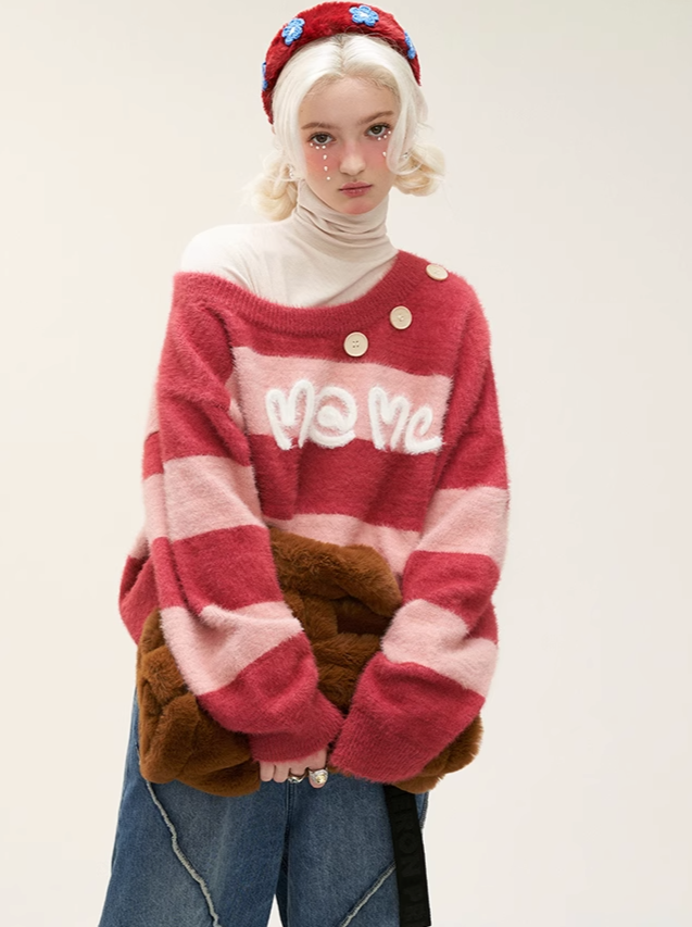 カジュアルワンショルダースイートニットボーダー