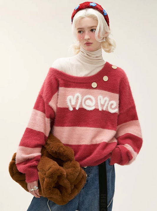 カジュアルワンショルダースイートニットボーダー