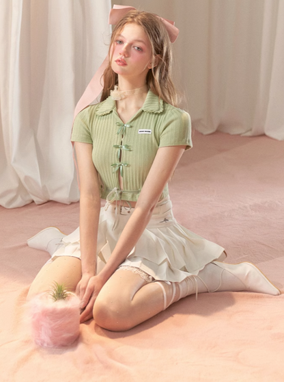 Hot Girl Satin Bow Sweet Short Top