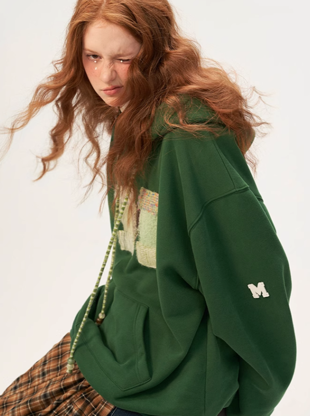 Sweat à capuche ample avec logo en laine