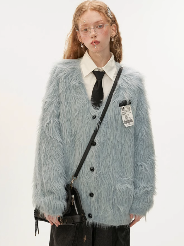 Blue Shaggy Gray Cardigan