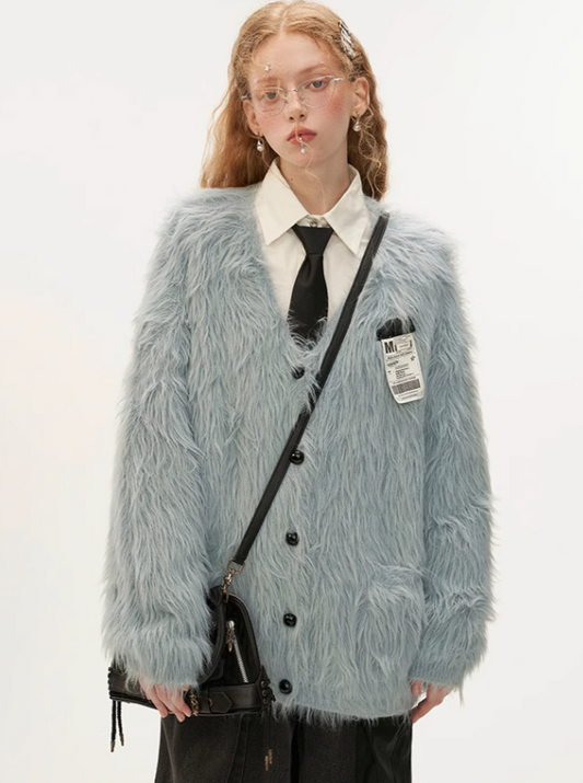 Blue Shaggy Gray Cardigan
