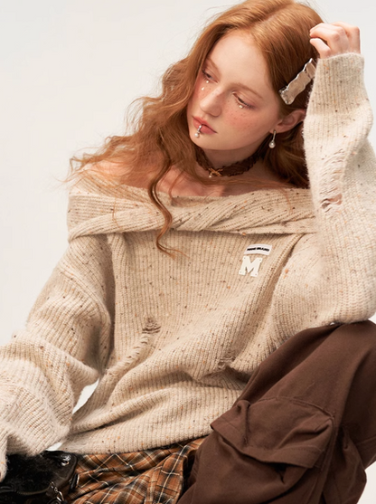 Off-the-Shoulder Strick Lose Beschädigt