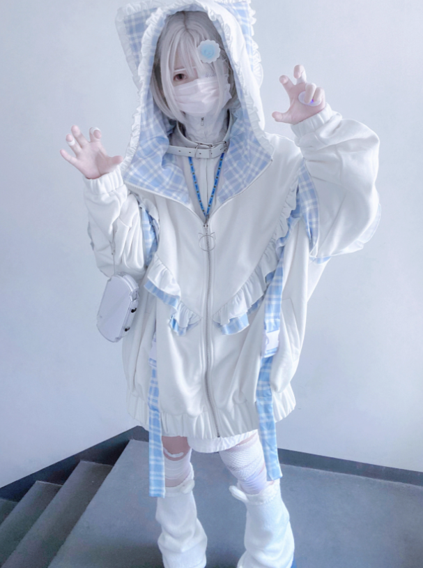 Subculture Check Cat Hoodie Hooded Over Ear