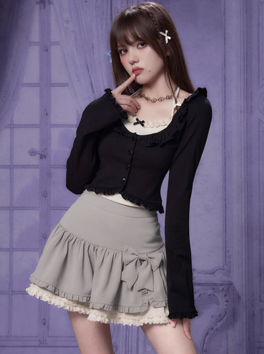 Halter Neck Cardigan Piece Faux Ruffle Two