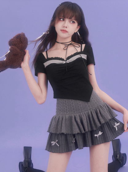 Faux Asymmetrical Square Top Two-piece Collar