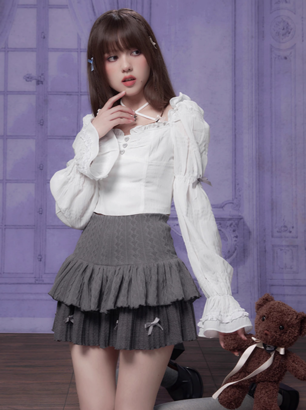 French Girl-Fighting Square Pure Blouse White