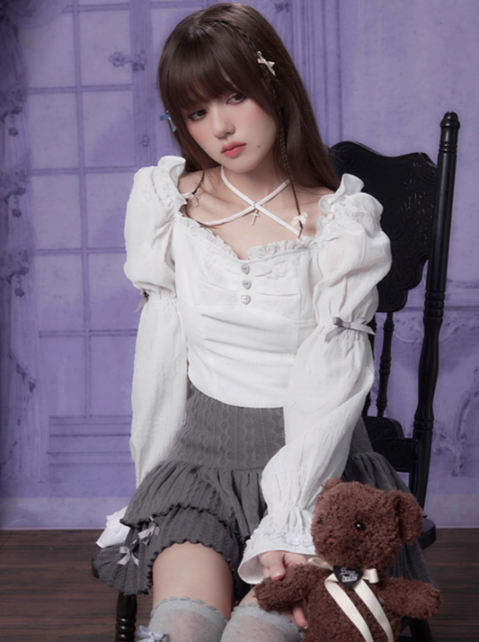 French Girl-Fighting Square Pure Blouse White