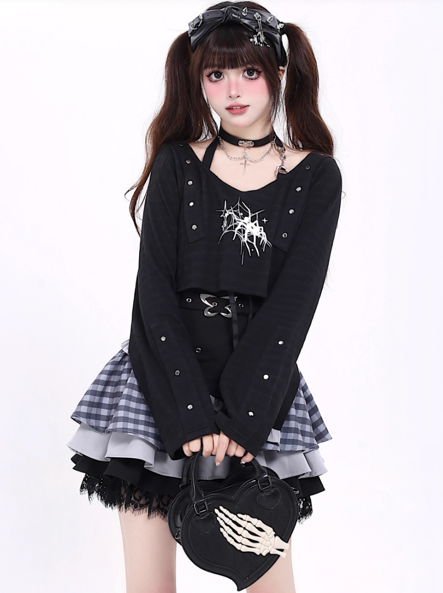 Open Short Girl Dark Top Neck