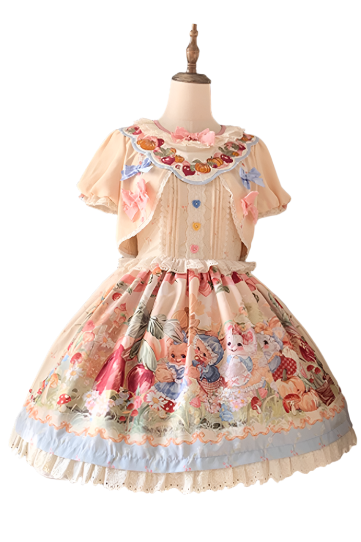 Apron + Reservations Suspender Print Dress Layered Carrot