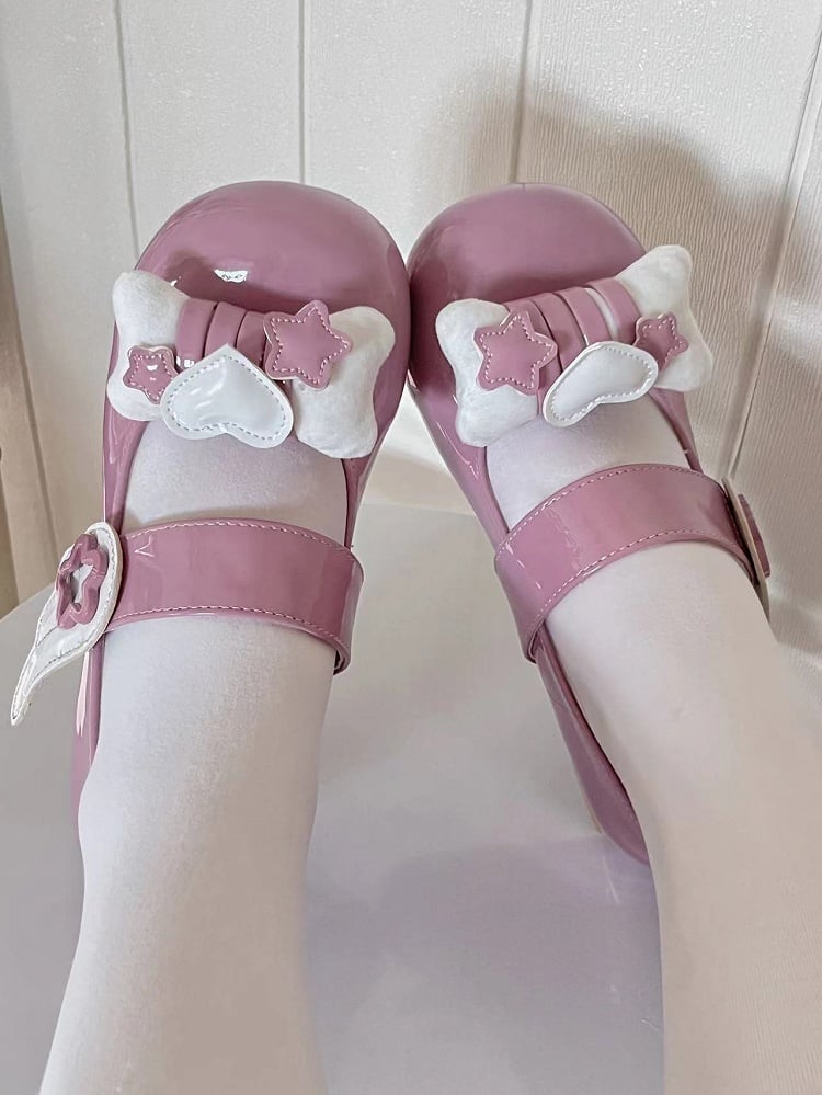 Jirai Kei Dark Purple Lolita Star Wing Mary Jane Shoes