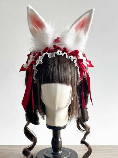 Pink Ears and Red/Pink/Black Rabbit Daisy with Hairband Decoration Lolita Lace