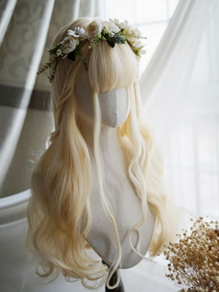 Light Blonde Long Wavy Wig With Full Bangs