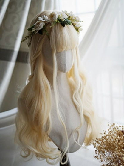 Light Blonde Long Wavy Wig With Full Bangs