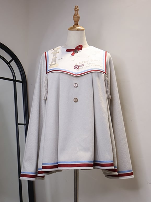 Ensemble complet Lolita Sailor Ouji beige : haut col marin beige, short Ouji beige et béret beige