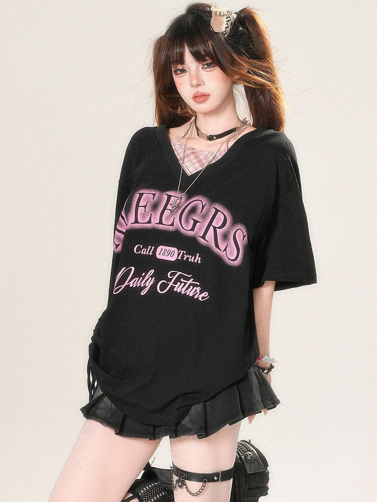 Two-pieces Halter Neck White/Black Faux Kawaii Daily T-shirt