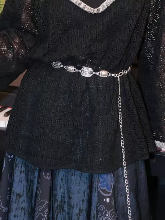 ヴィンテージシルバー 108CM チャイナドレス メンタルウエストチェーンスタイル