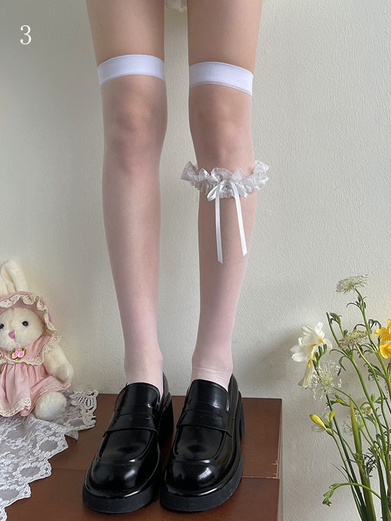 Stockings Loop Over-Knee White Lace with Leg