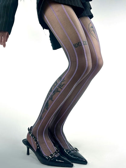 Purple/Brown/White Striped Heart Tights