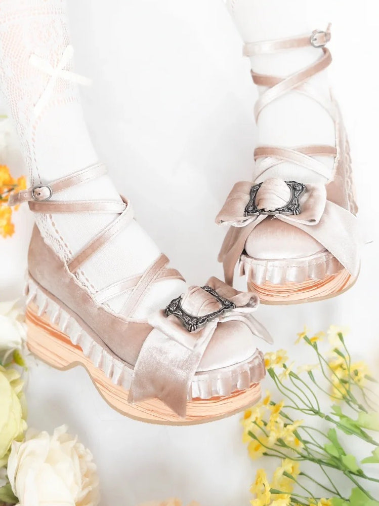 Sweet Design Lolita - Champagne Crisscross Toe Platforms Round