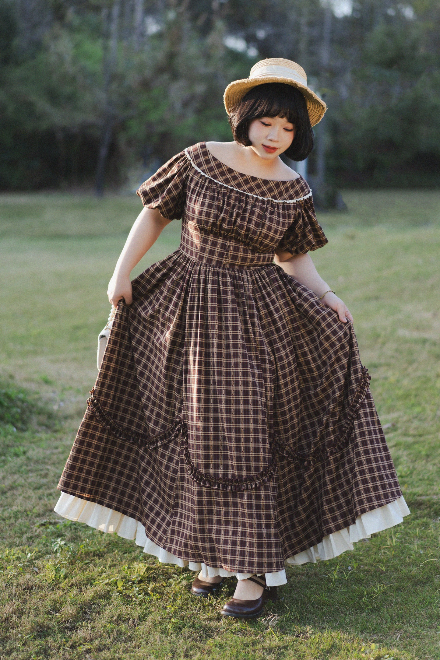 Check Retro Word Lolita Petticoat Dress Forest +