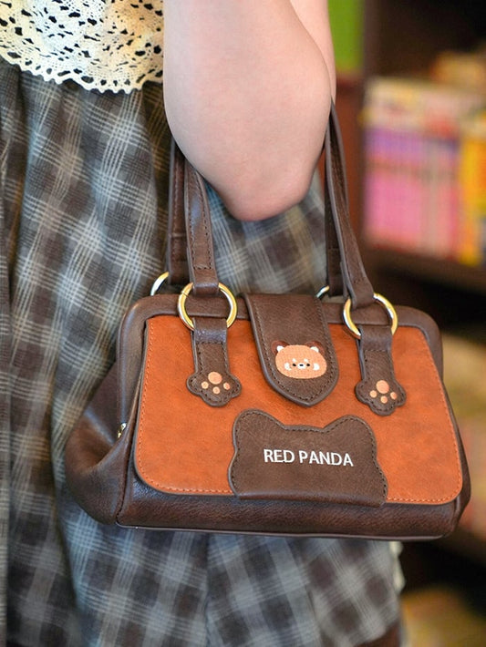 Brown PU Panda Bag Design Shoulder/Crossbody Red