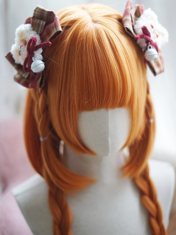 Milk White/Caramel/Orange/Pink&Black Waist Length Straight Wig With Full Bangs