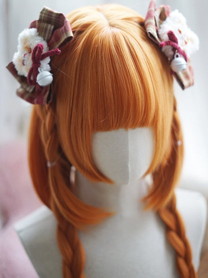 Milk White/Caramel/Orange/Pink&Black Waist Length Straight Wig With Full Bangs