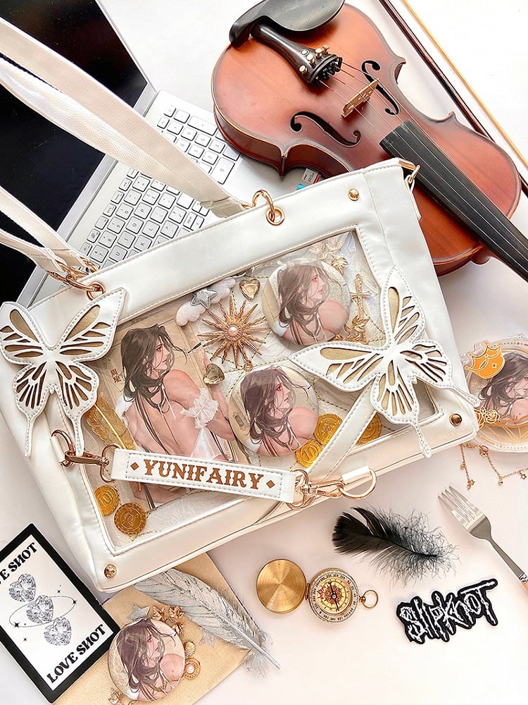 Gold Detachable Butterfly Spiderweb Detail White Ita Shoulder Bag