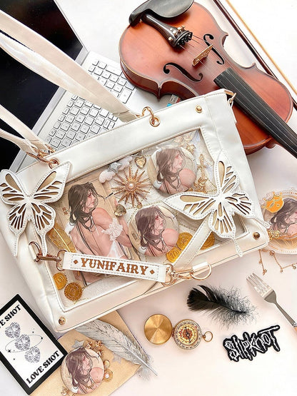 Gold Detachable Butterfly Spiderweb Detail White Ita Shoulder Bag