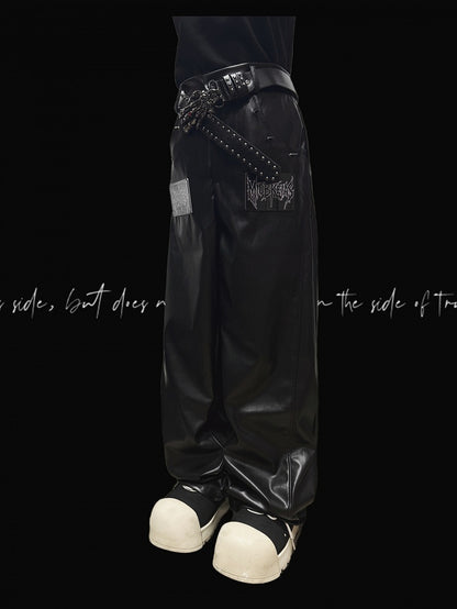Schwarze Hose Cut Letter Straight-Leg Applique Punk