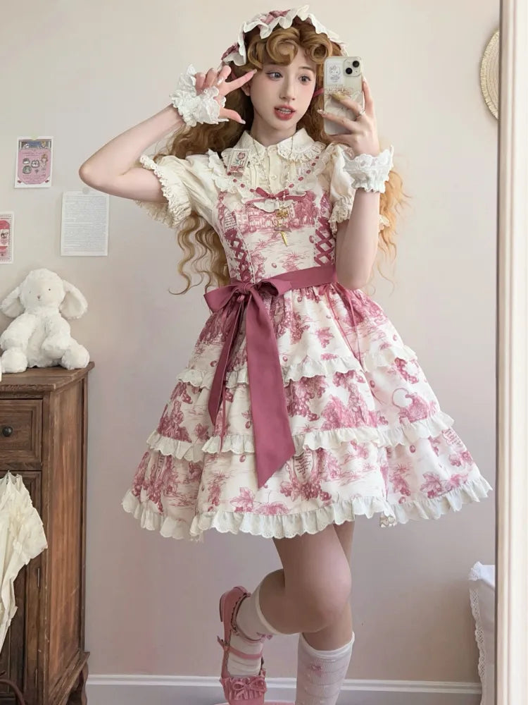 Pink Lolita Jumper Print Hem Detachable Skirt Grapes