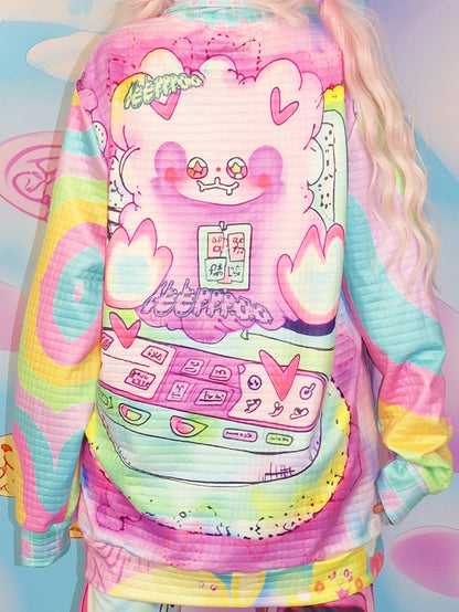 Print Sweatshirt Fashion Cartoon Colorful Gyaru
