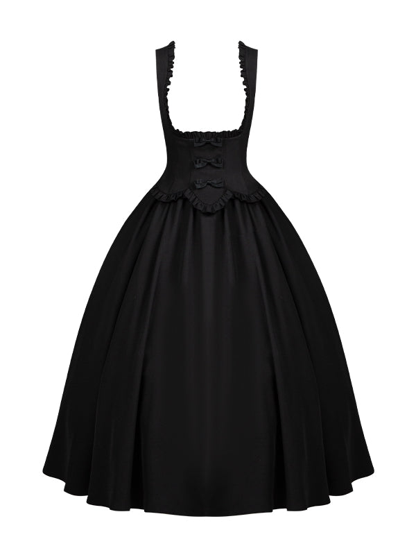 Robe Lolita noire élégante à volants sous la poitrine
