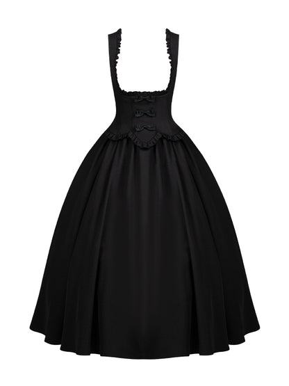 Robe Lolita noire élégante à volants sous la poitrine