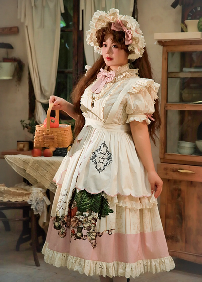 Piece Cotton Lolita Sleeves Sweet Plus Short Creamy One Available Sizes Dress