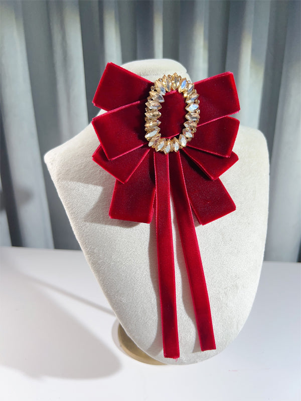 Rhinestoned Velvet Big Bow Brooch