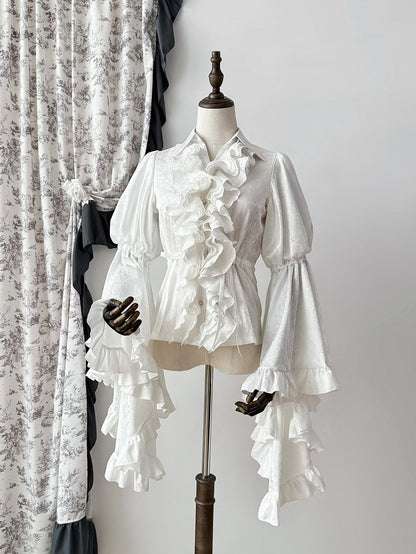 White Long Sleeves Structured Lolita Bodice Shirt Bell Ruffles