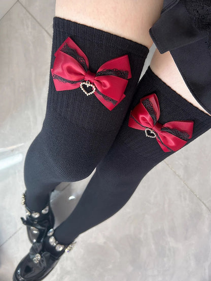 Jirai Kei Bowknot Details Overknee Stockings