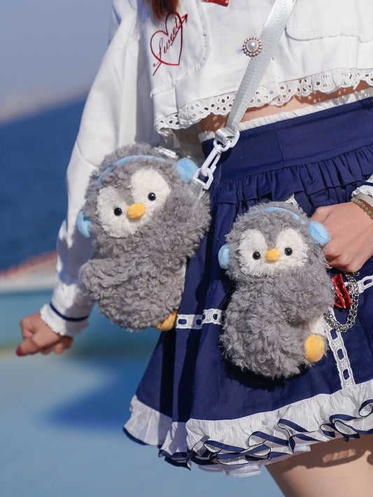 Cute Gray Bag Plush Size Middle/Large Backpack/Crossbody Penguin Light