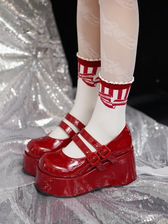 Doppelschnallen Rote Plateaus PU mit