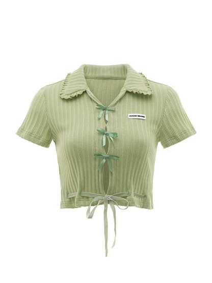 Hot Girl Satin Bow Sweet Short Top
