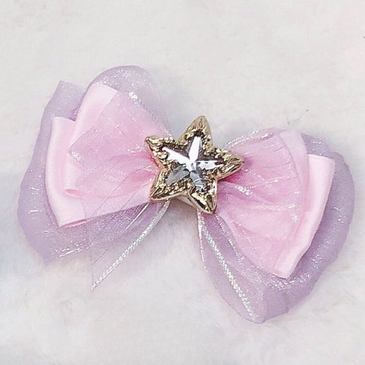 Bowknot PinkLila Verzierte Idol Strass Haarspange Lolita Star