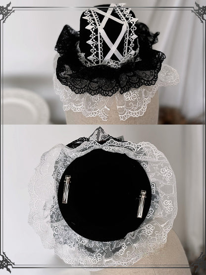 Mini Lolita Rot Schwarz Hut Gothic Rose