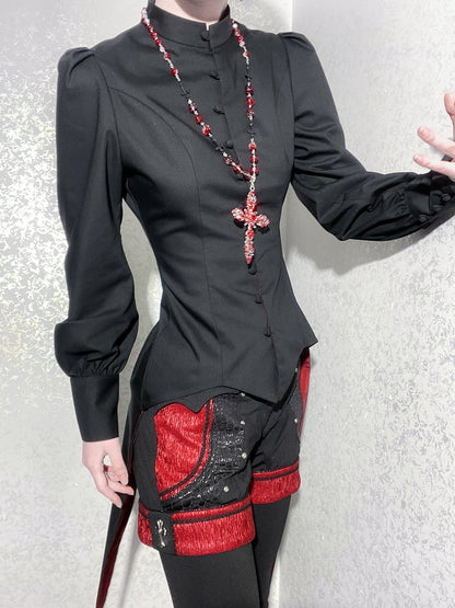 Ouji Mandarin Black Long Fashion Top Lolita Tail Swallow Collar Sleeves