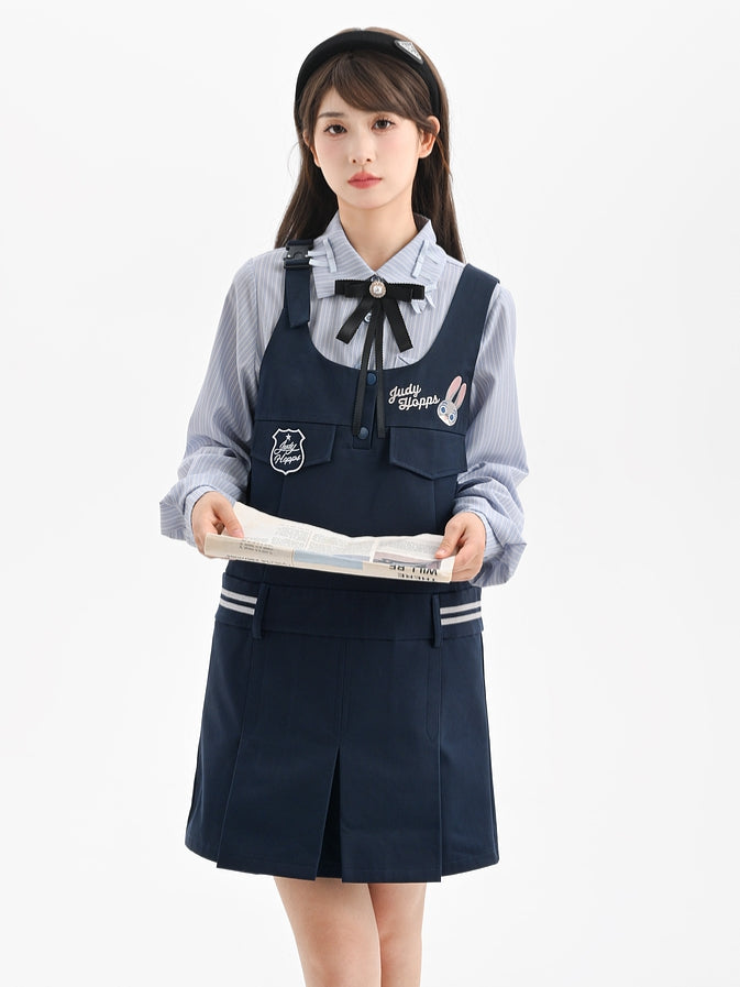 Zootopia Judy Embroidery Dark Blue Overalls Box Pleat Hem